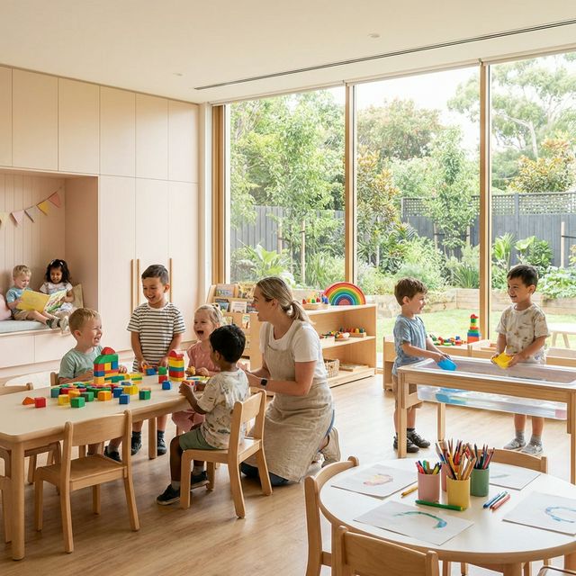 Children learning in a bright, modern Kiddozone classroom