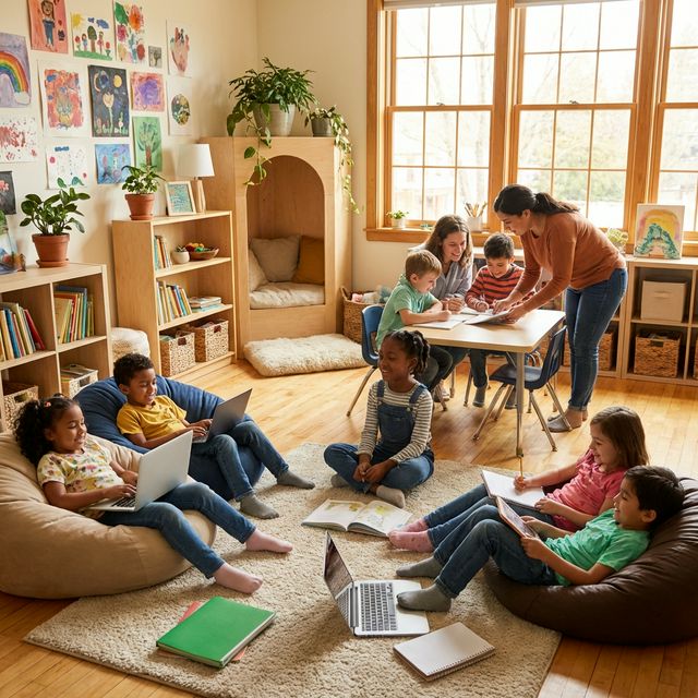 Happy children in an extended daycare setting